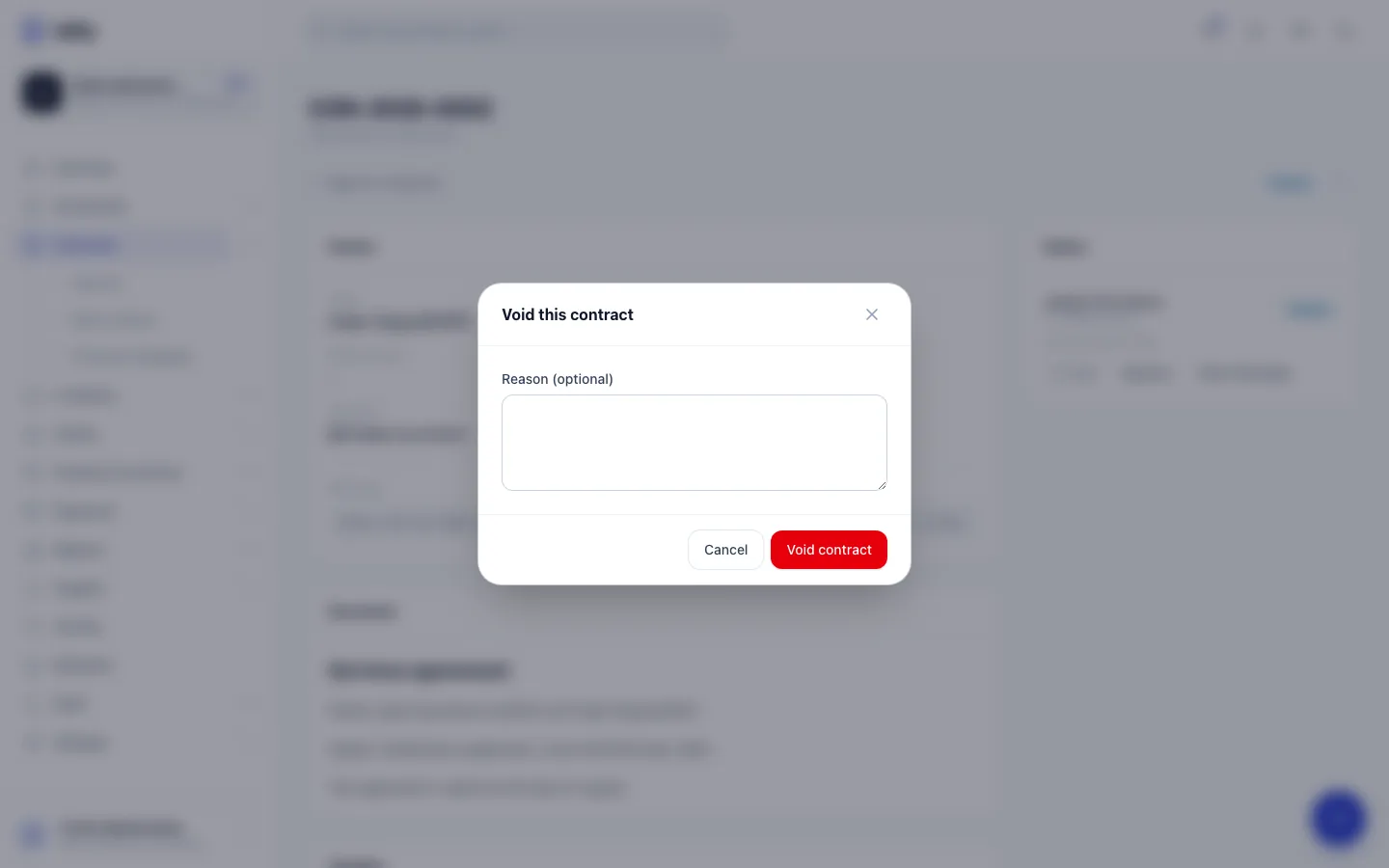 Step 3: The reason is optional. It is shown on the contract page afterwards.
