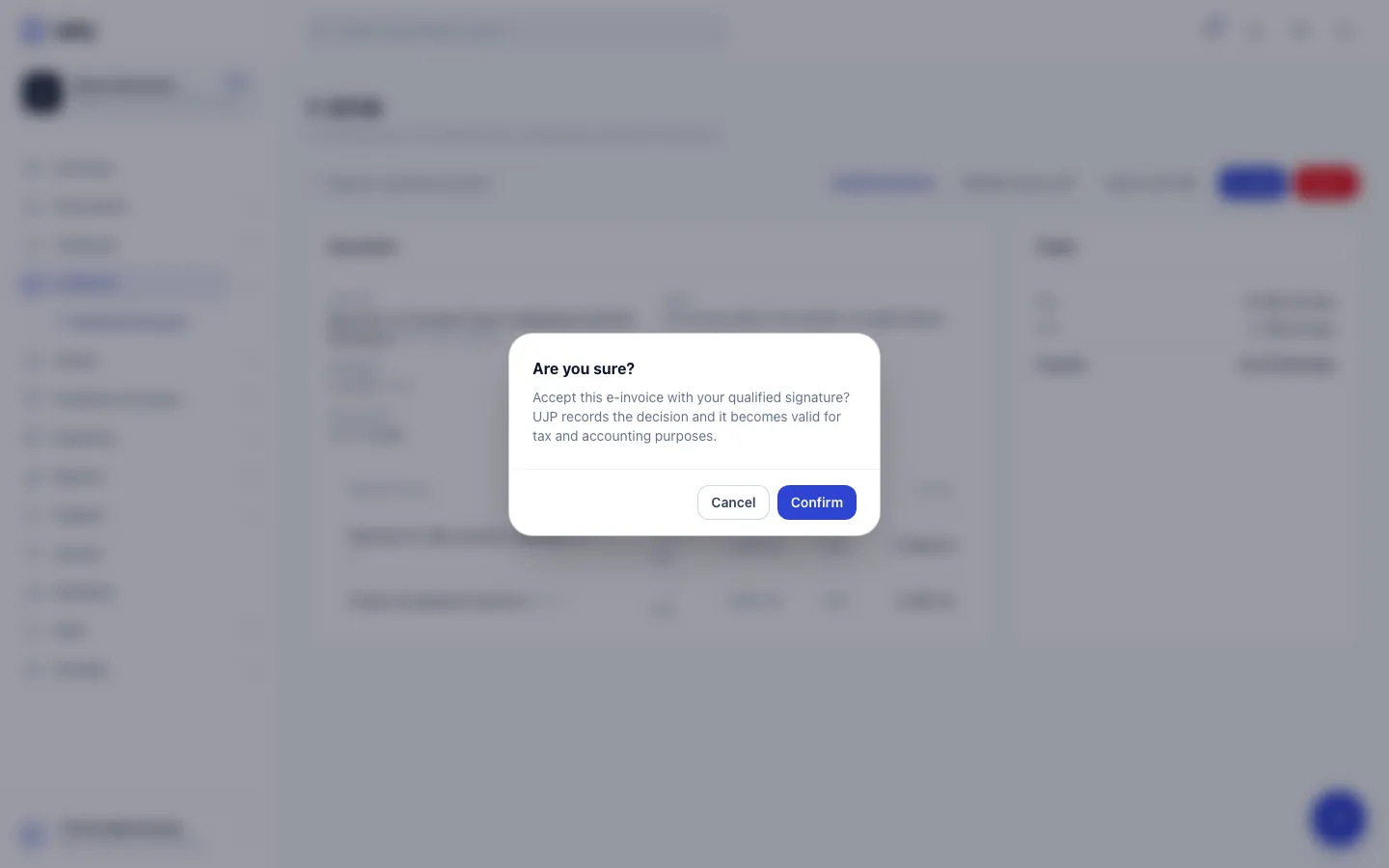 Step 6: Confirm the acceptance. UJP records it and the invoice counts for tax and accounting.