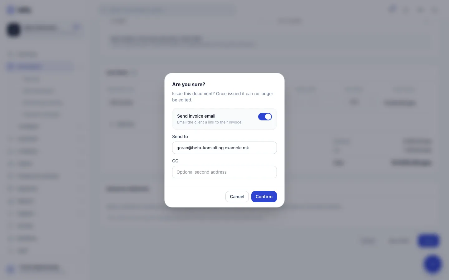Step 7: Send to is filled with the client's primary contact. Change it if needed and add a CC.
