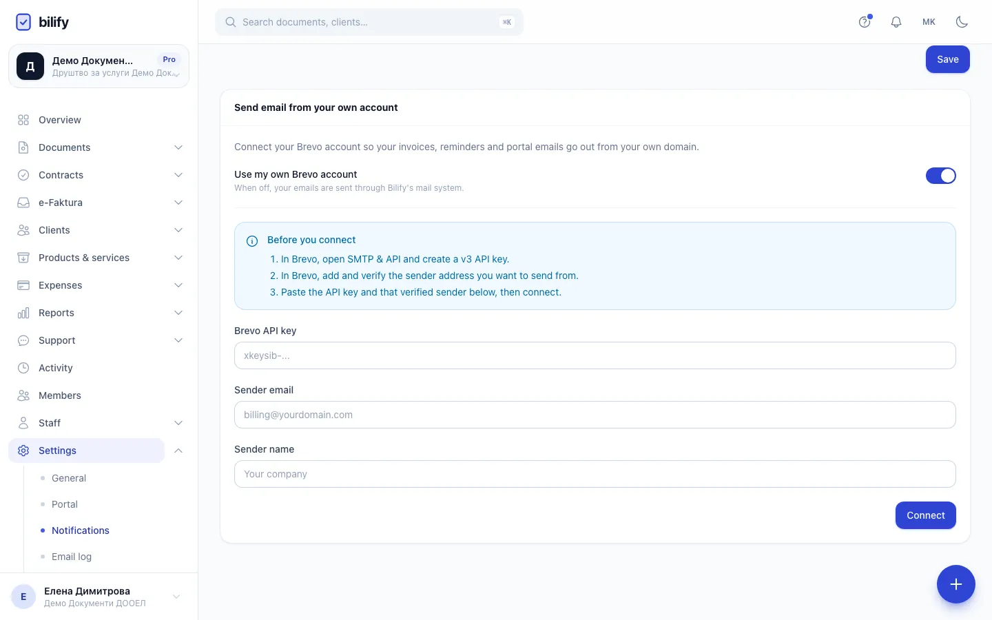 Step 5: Enter the sender address exactly as you added it in Brevo.