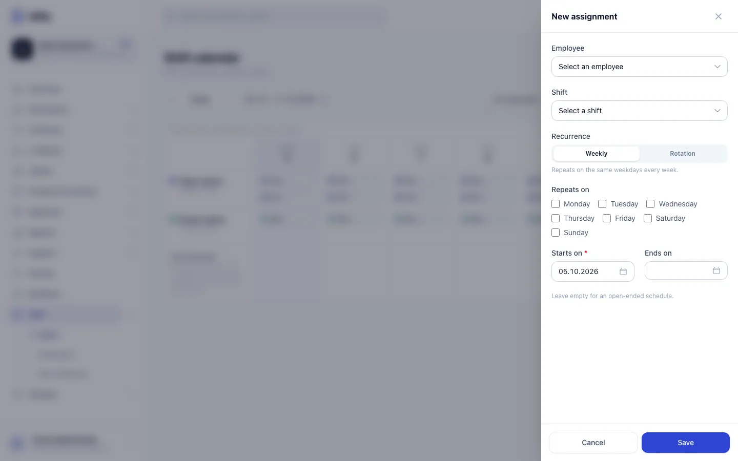 Step 2: Choose the employee. Only active employees are listed.